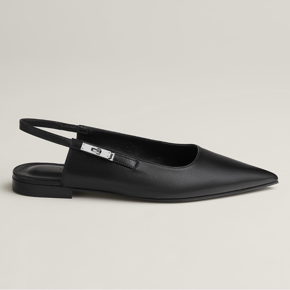 Hermes Black Lovlie Slingbsck Leather Slingback Flats - Picture 3 of 10